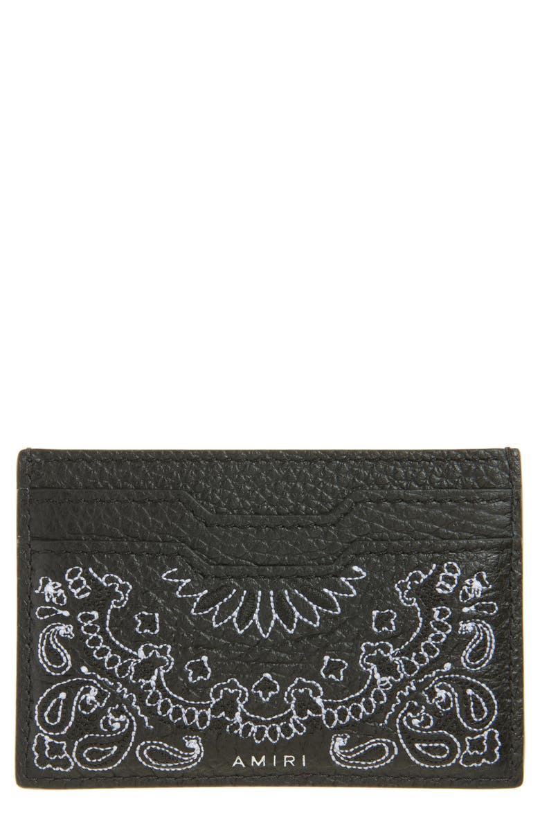 AMIRI Bandana Embroidered Leather Card Case, Main, color, Black