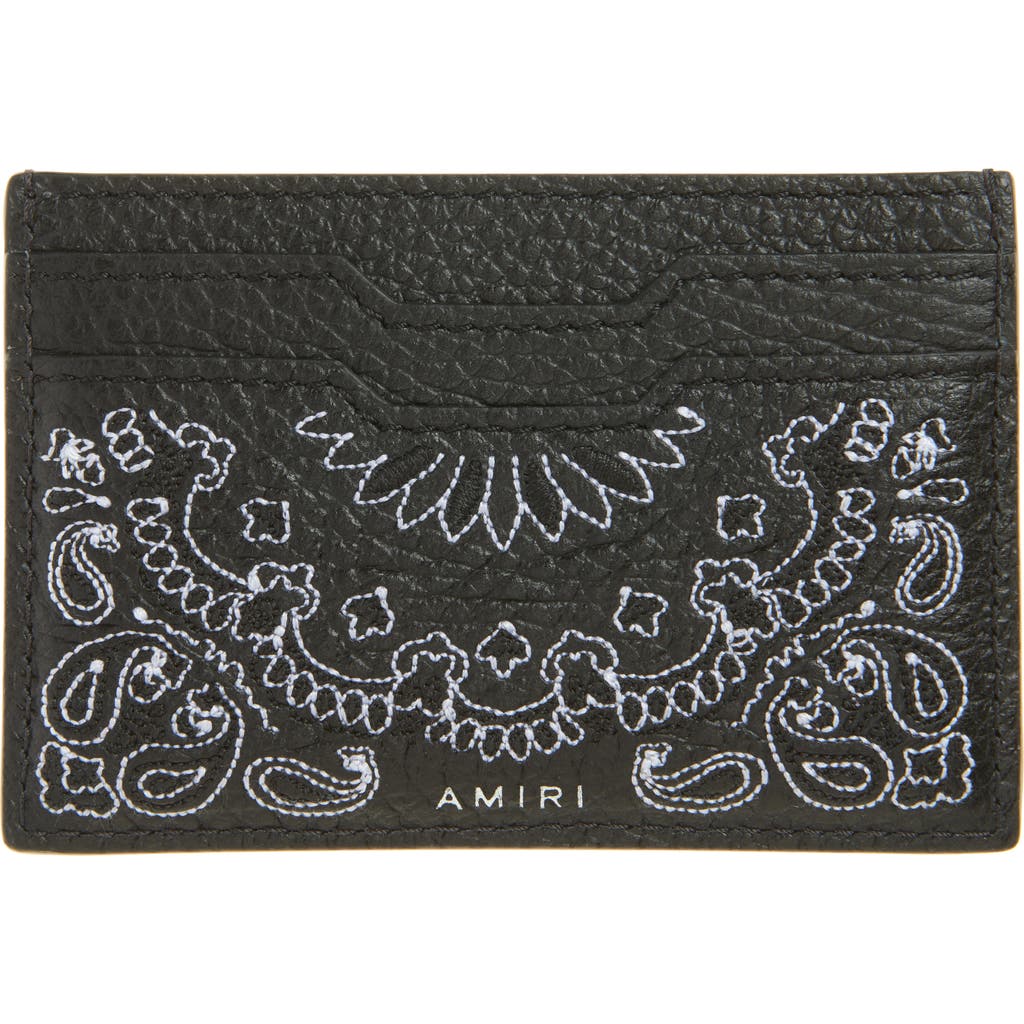 Amiri Bandana Embroidered Leather Card Case In Black
