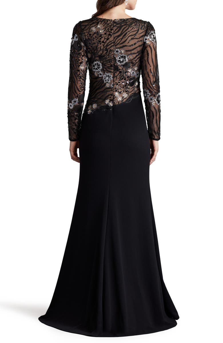 Tadashi Shoji Sequin Lace Bodice Long Sleeve Gown, Alternate, color, Black/Nude