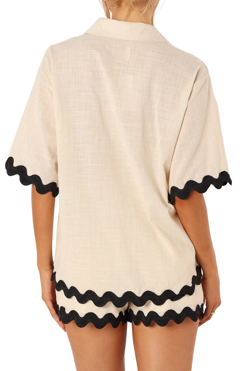 Petal & Pup Wilson Rickrack Trim Cotton Shirt & Shorts Set, Alternate, color, Cream Black