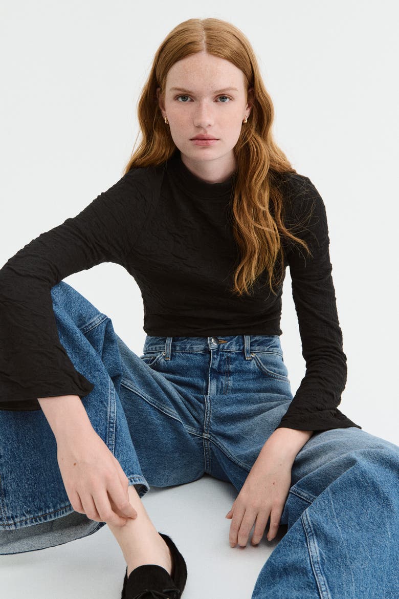 Cut-out Jacquard Jersey Top, Main, color, Black