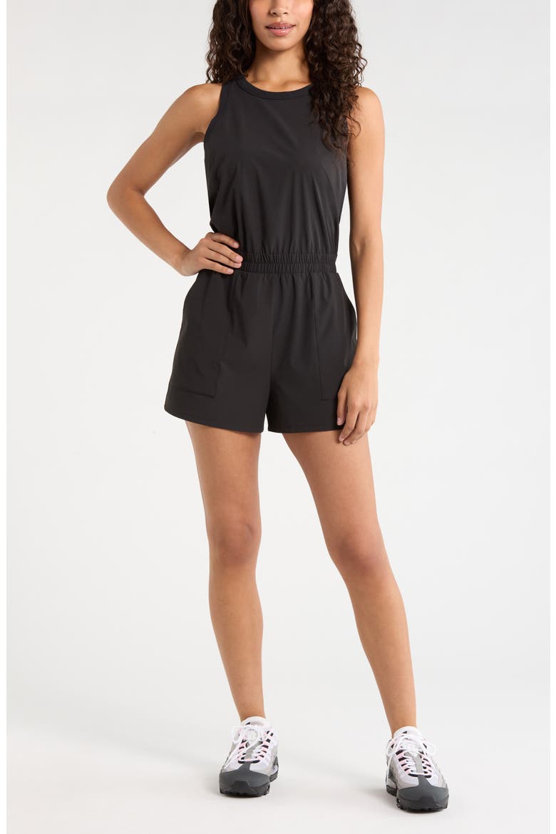 Atlas Short Romper, Main, color, BLACK