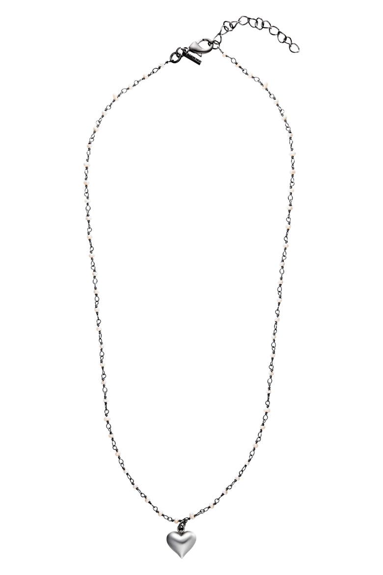 Freshwater Pearl Rosary Puffy Heart Pendant Necklace, Alternate, color, SILVER