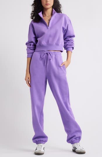 Bp. Quarter Zip Fleece Detail Sweatshirt In Purple Fresco