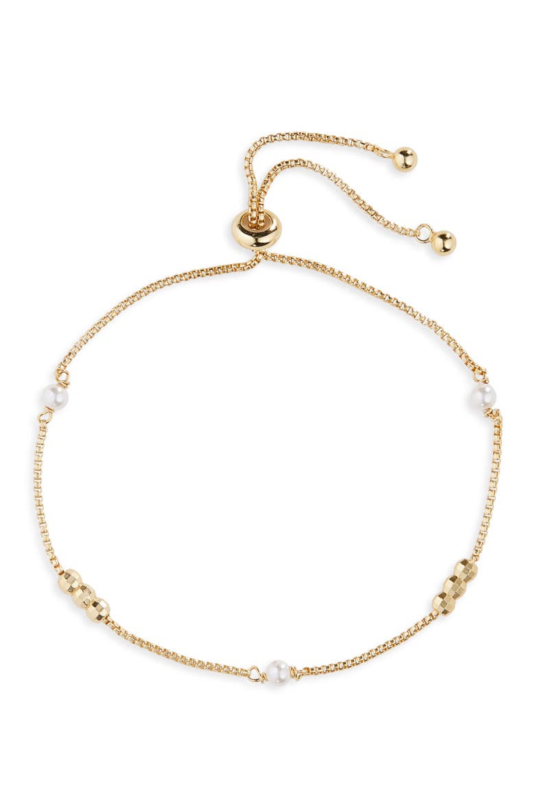 Faux Pearl Station Slider Bracelet, Main, color, GOLD