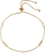 Argento Vivo Sterling Silver Faux Pearl Station Slider Bracelet