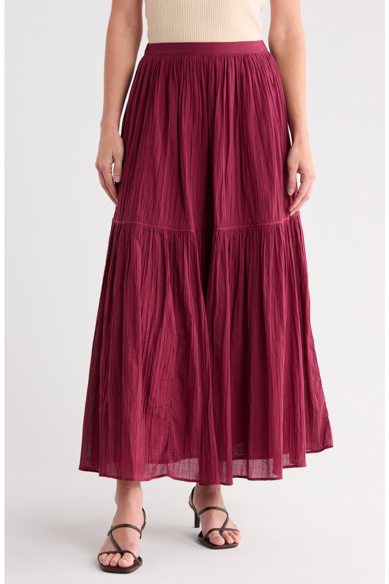Pia Pintuck Tiered Maxi Skirt, Main, color, BERRY
