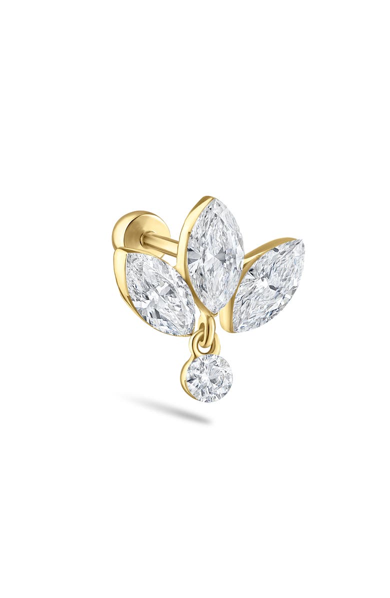 MARIA TASH Invisible Diamond Lotus with Dangle Singled Threaded Stud Earring, Main, color, Yellow Gold