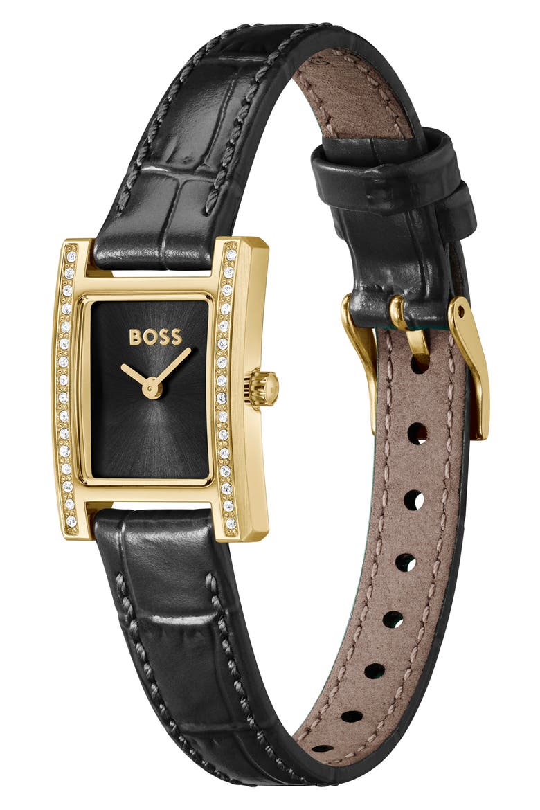 Lucy Precious Rectangular Watch, 18.5mm, Alternate, color, BLACK