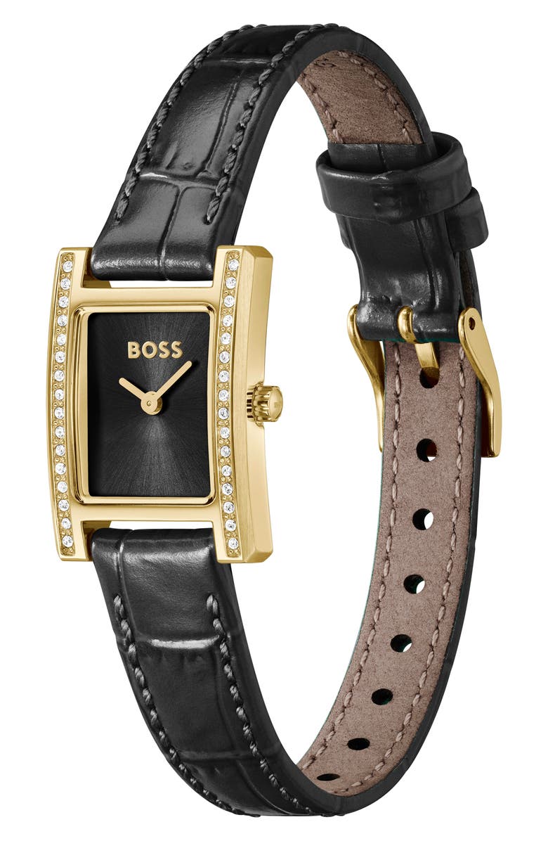 BOSS Lucy Precious Rectangular Watch, 18.5mm, Alternate, color, Black