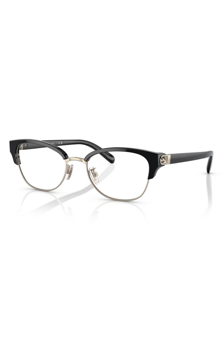 COACH 53mm Irregular Optical Glasses, Alternate, color, Light Gold / Black / Demo Lens