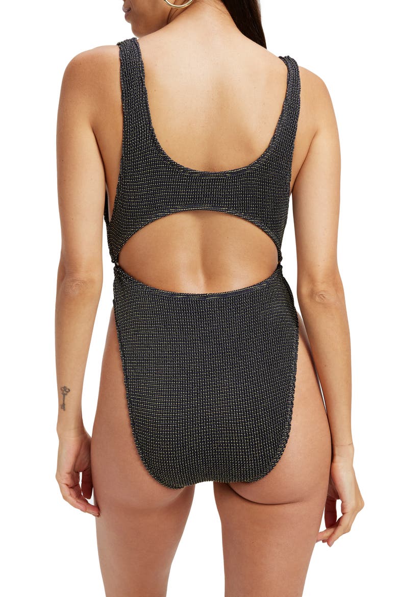 Always Fits Metallic Cutout One-Piece Swimsuit, Alternate, color, BLACK001