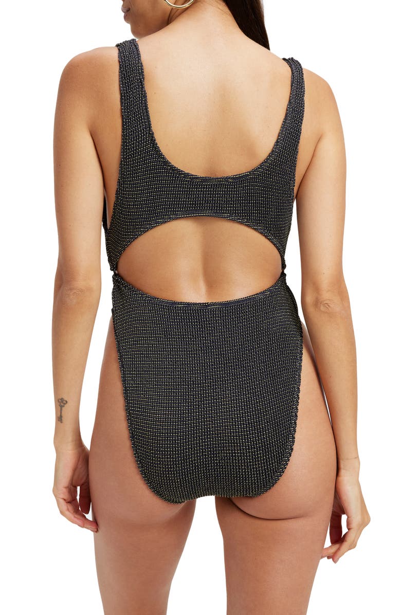 Good American Always Fits Metallic Cutout One-Piece Swimsuit, Alternate, color,