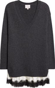 Cinq à Sept Simona Lace Trim Long Sleeve Sweater Dress