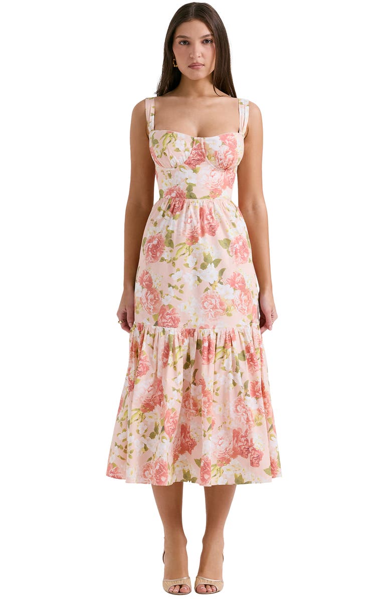 HOUSE OF CB Elia Floral Stretch Cotton Blend Corset Sundress, Alternate, color, Peony Print