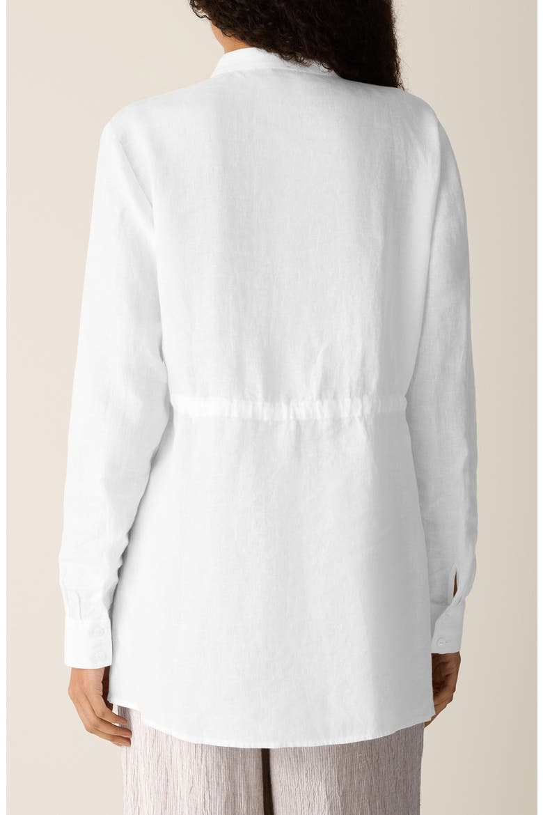 Split Neck Organic Linen Long Drawstring Shirt, Alternate, color, WHITE