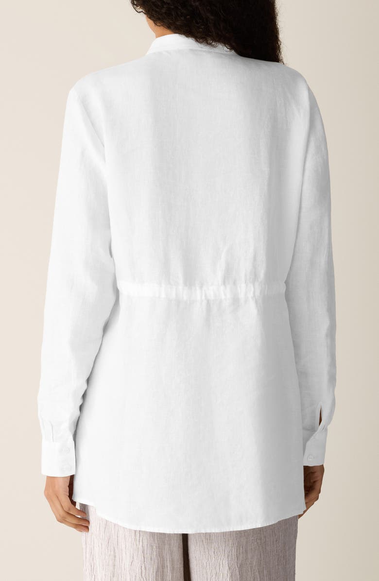 Eileen Fisher Split Neck Organic Linen Long Drawstring Shirt, Alternate, color, White