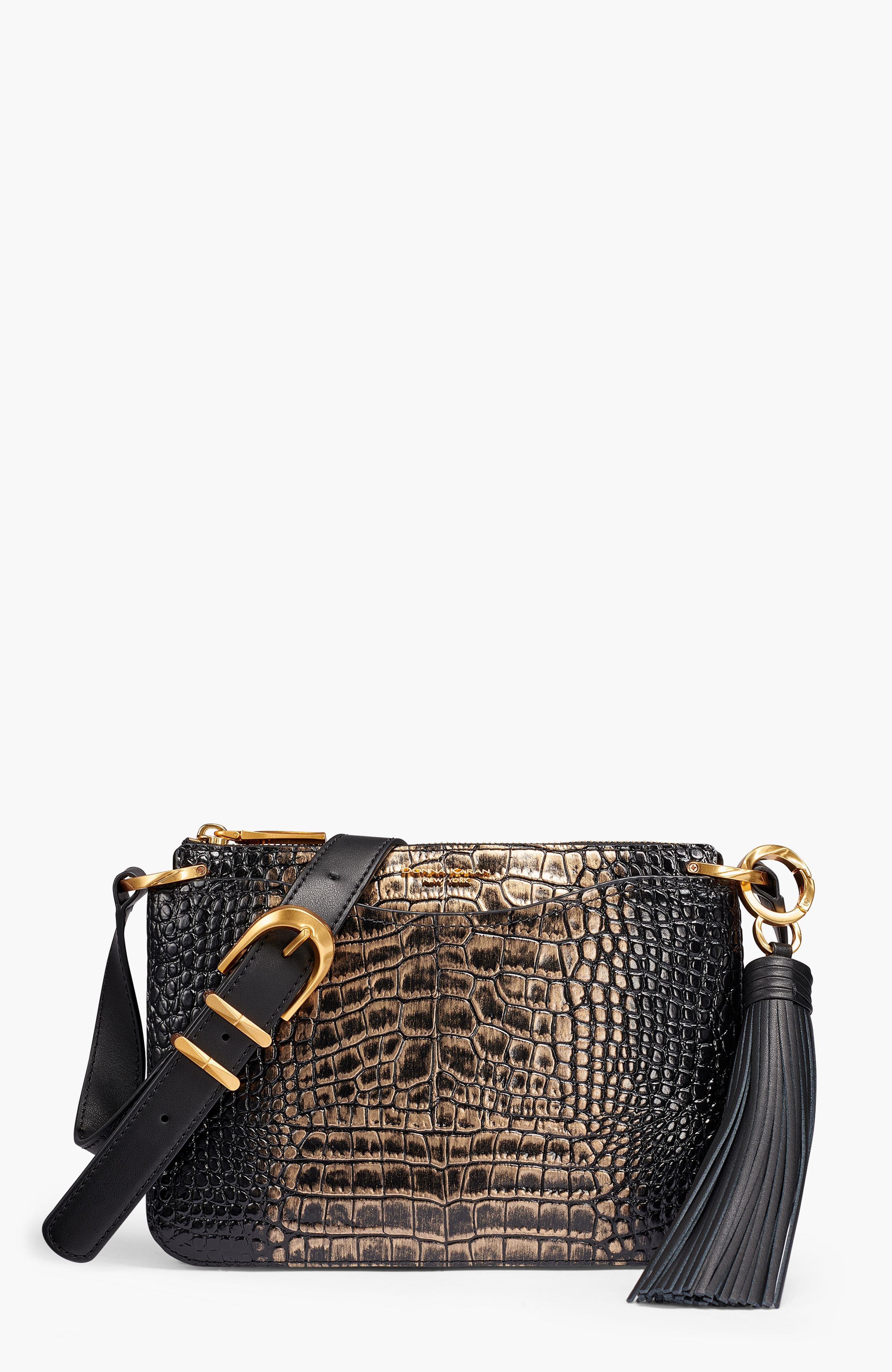 Donna Karan New York Glenwood Metallic Croco Crossbody, Main, color, Metallic Croc