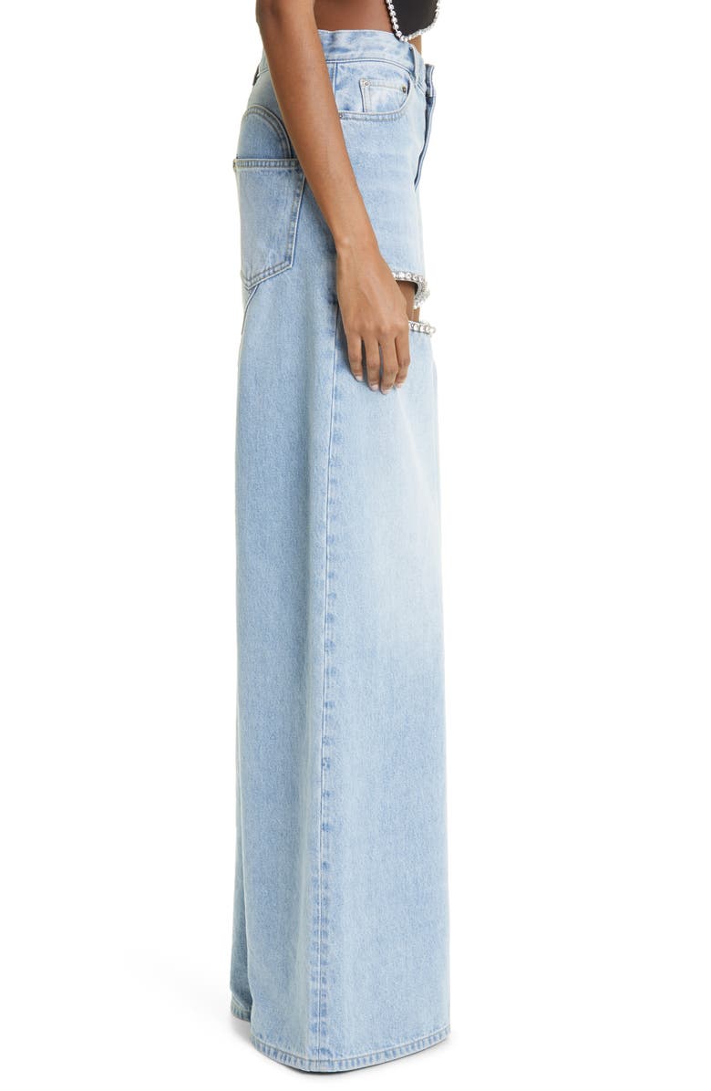 Area Crystal Slit Cotton Denim Wide Legs Jeans, Alternate, color, Light Blue