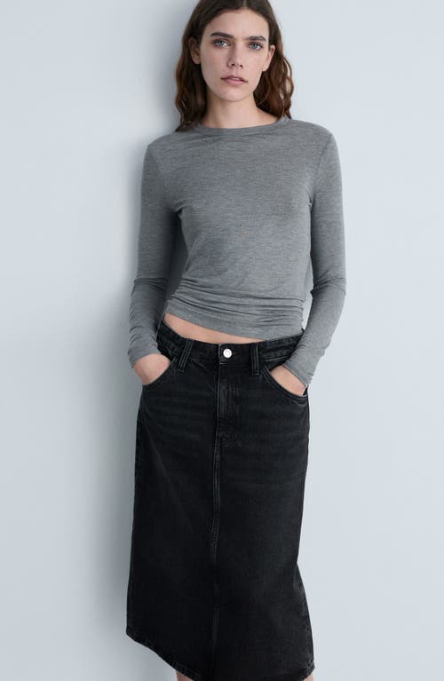 Mango Denim Midi Skirt In Black Denim
