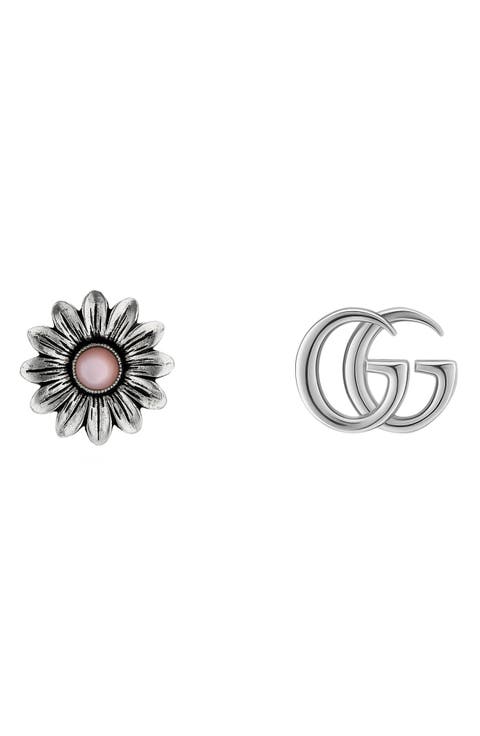 Mismatched Double-G & Flower Stud Earrings