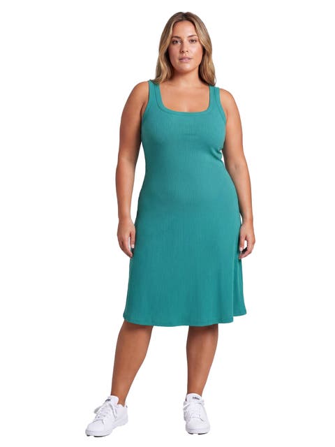 Curvy Essential Ribbed Knit Sleeveless Scoop Neck Pocket A-Line Midi Dress