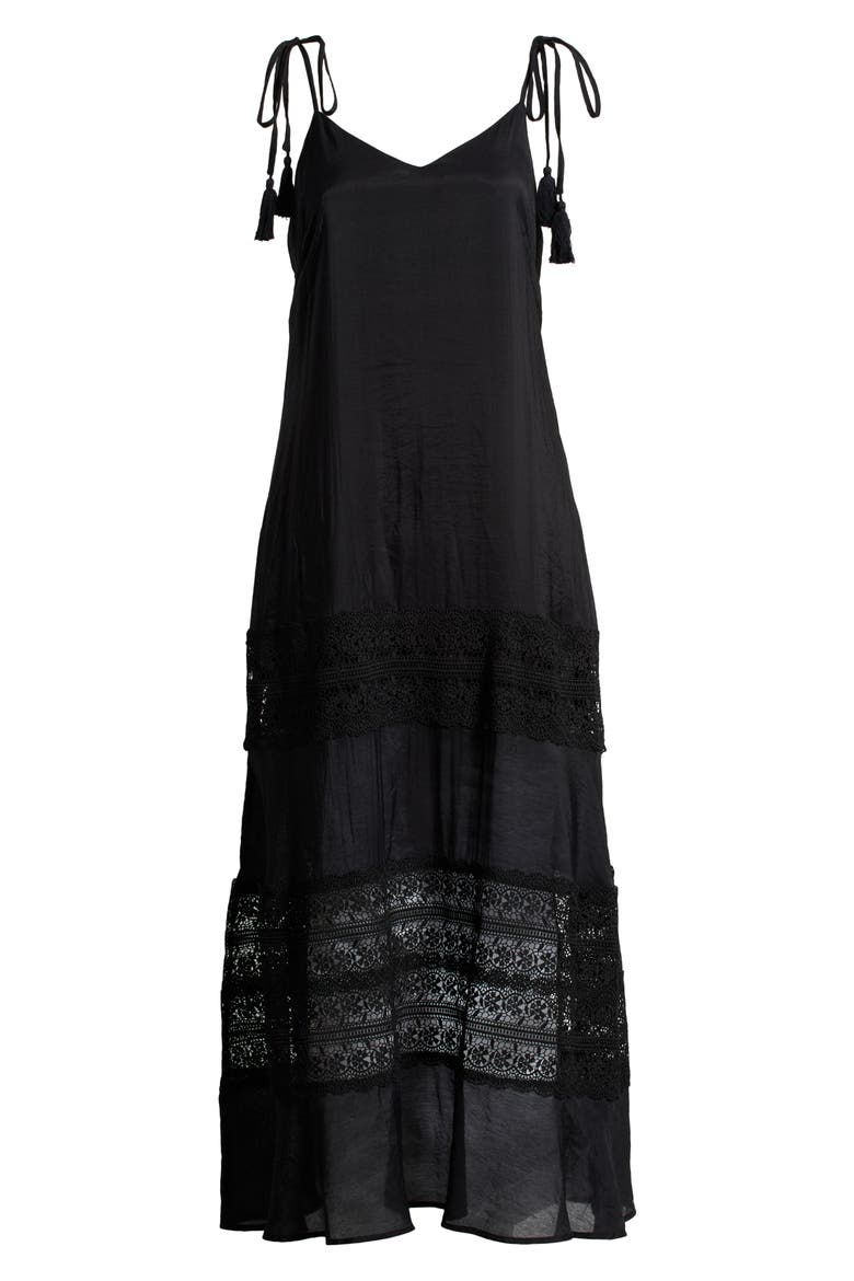 Lace Tie Strap Cover-Up Maxi Dress, Alternate, color, BLACK