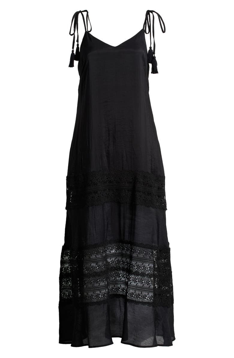 Elan Lace Tie Strap Cover-Up Maxi Dress, Alternate, color, Black