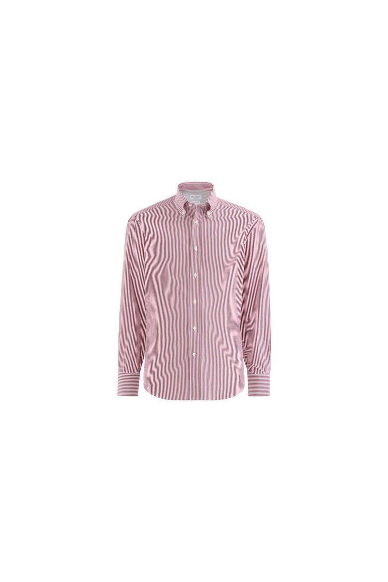 Striped poplin shirt with button-down collar, Alternate, color, Amaranth
