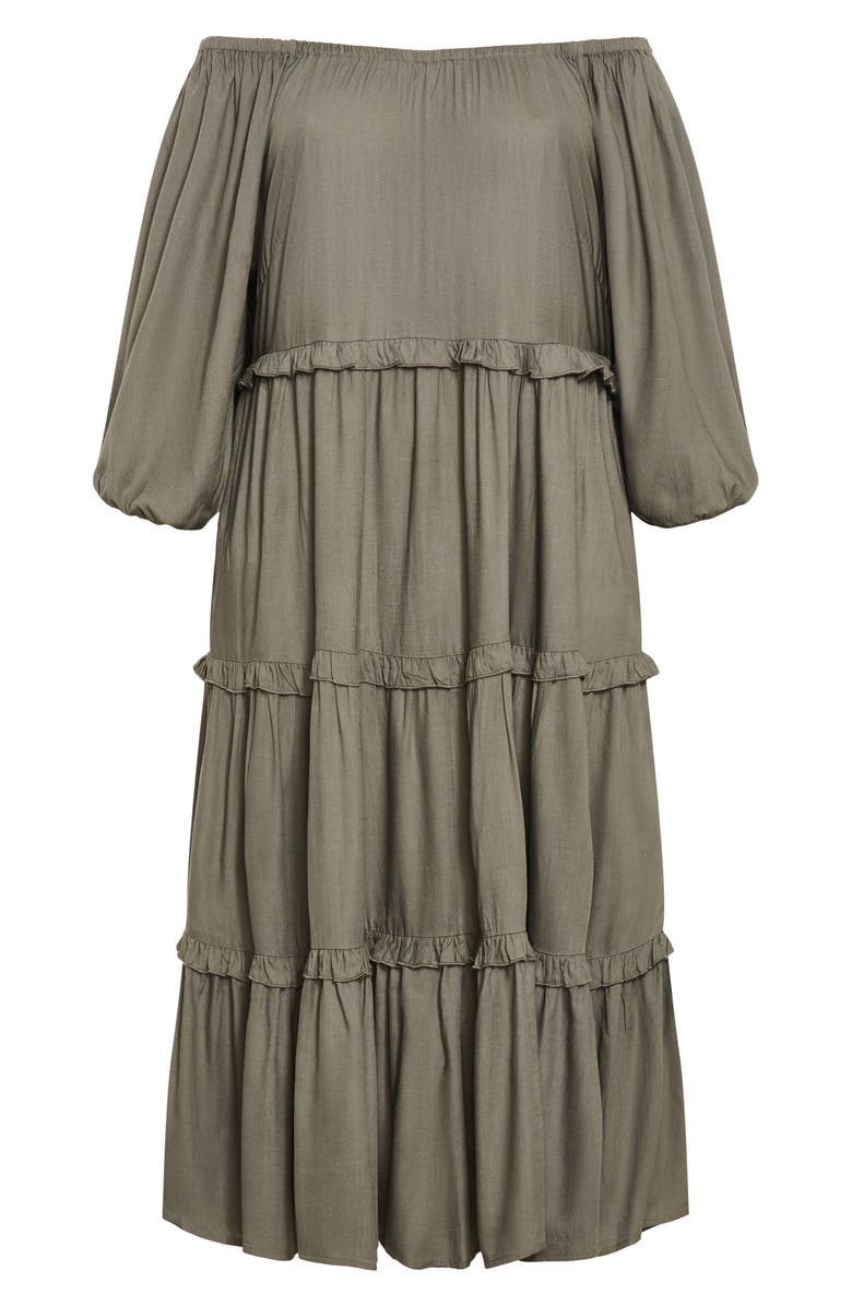 City Chic Ophelia Ruffle Tiered Dress, Alternate, color, Khaki