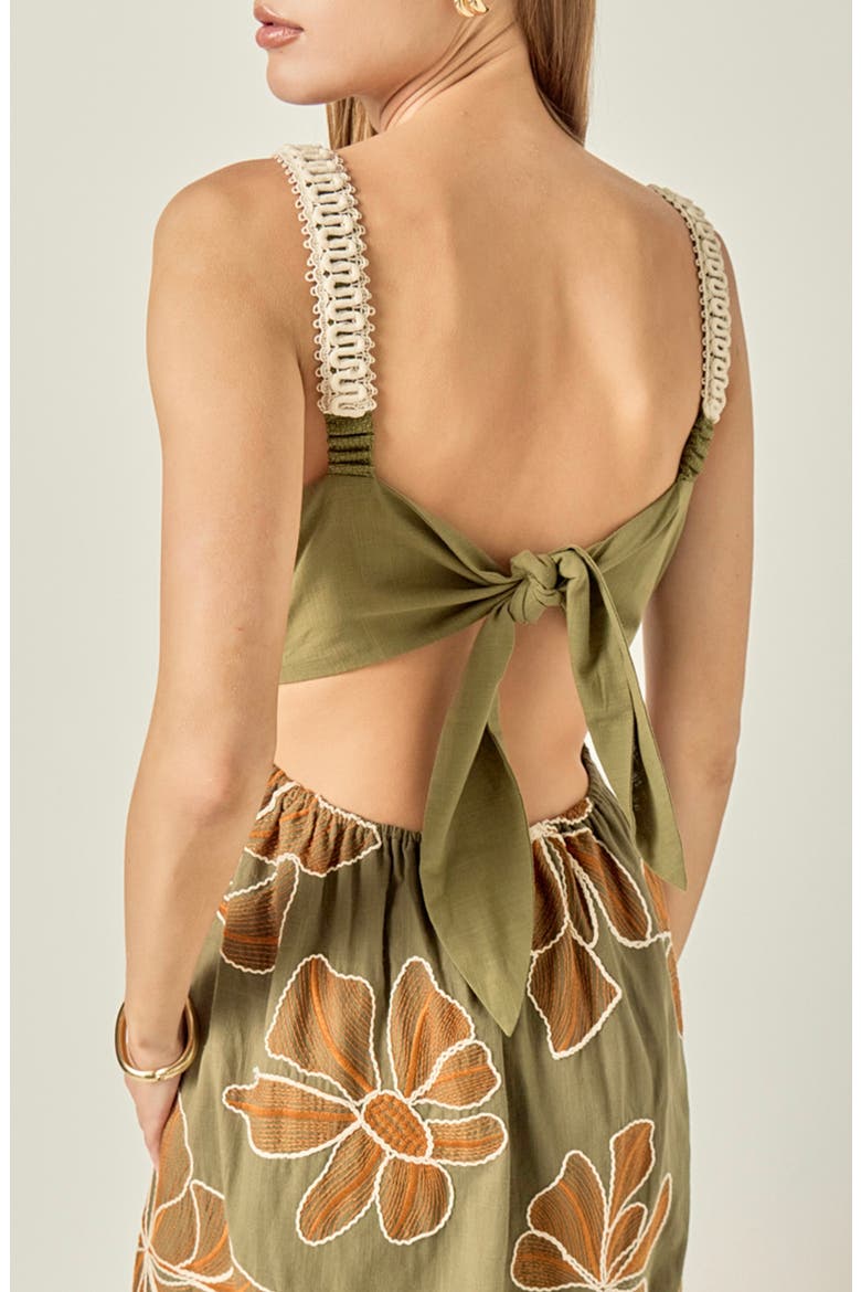 Embroidered Floral Waist Cutout Cotton Maxi Dress, Alternate, color, OLIVE/ CREAM