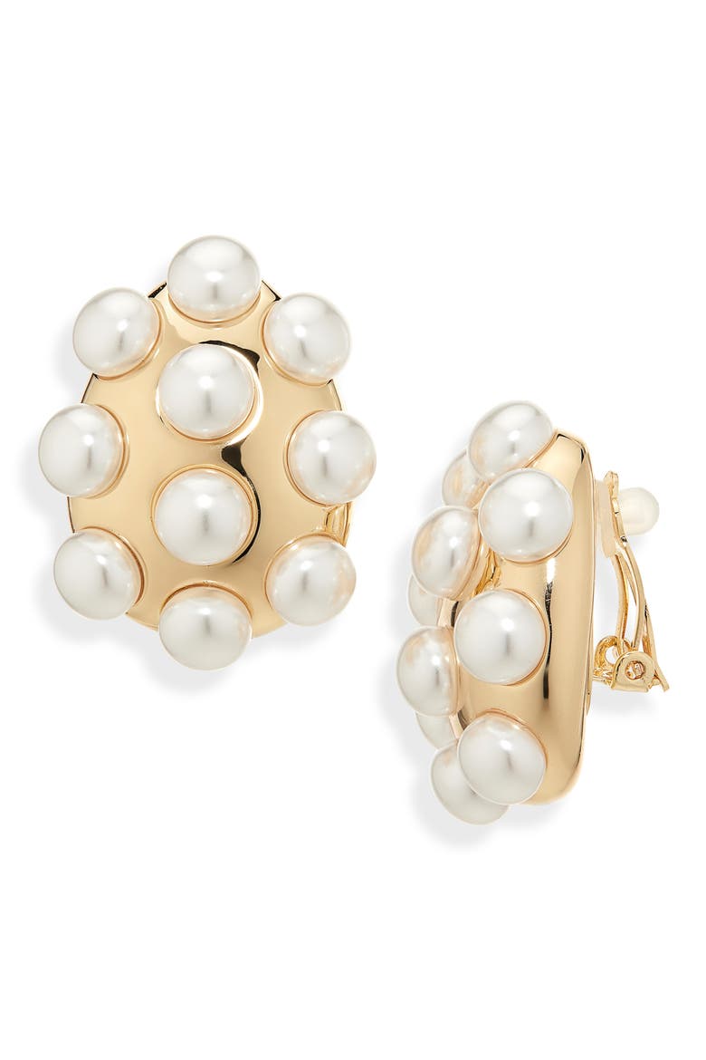 Faux Pearl Studded Stud Earrings, Main, color, PEARL/ GOLD