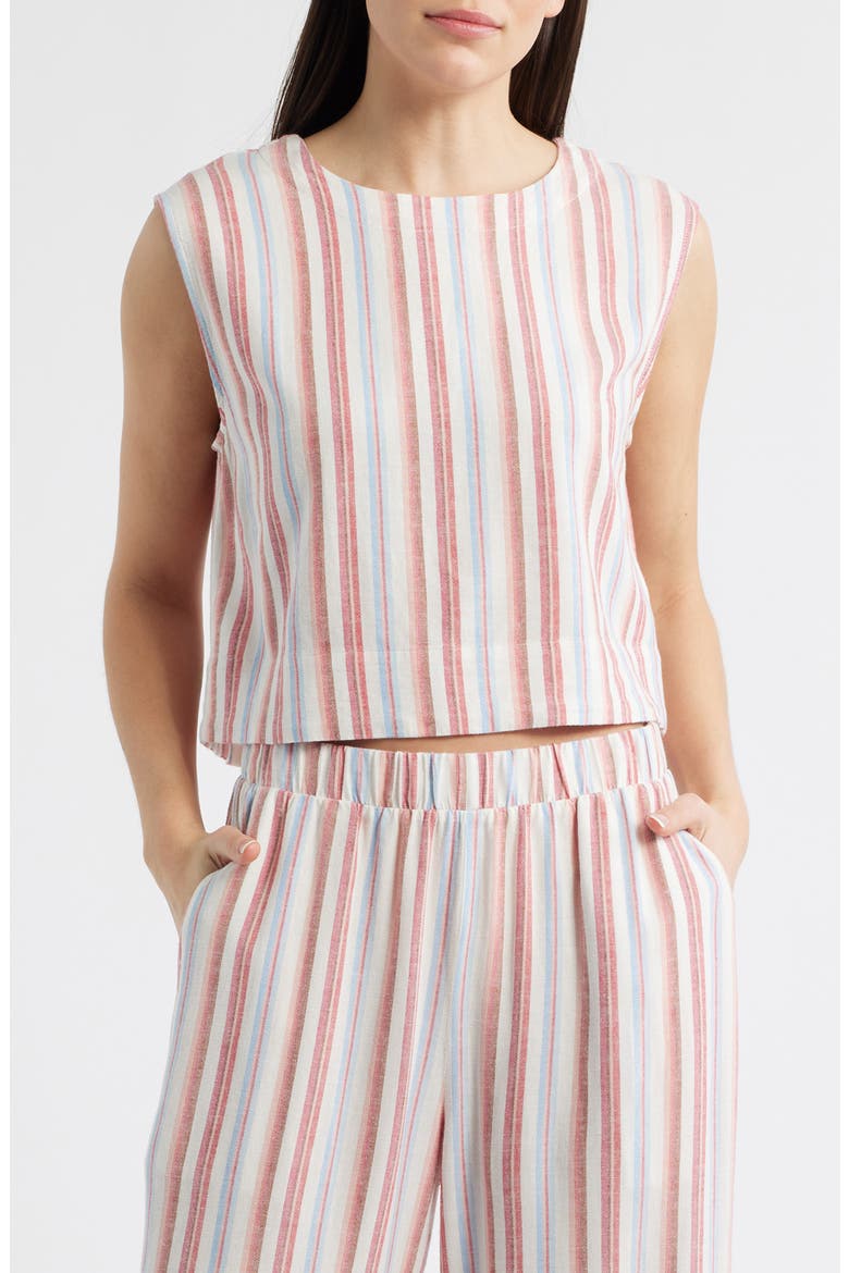 Boxy Back Button Linen Blend Top, Main, color, TUSCAN SUNRISE STRIPE