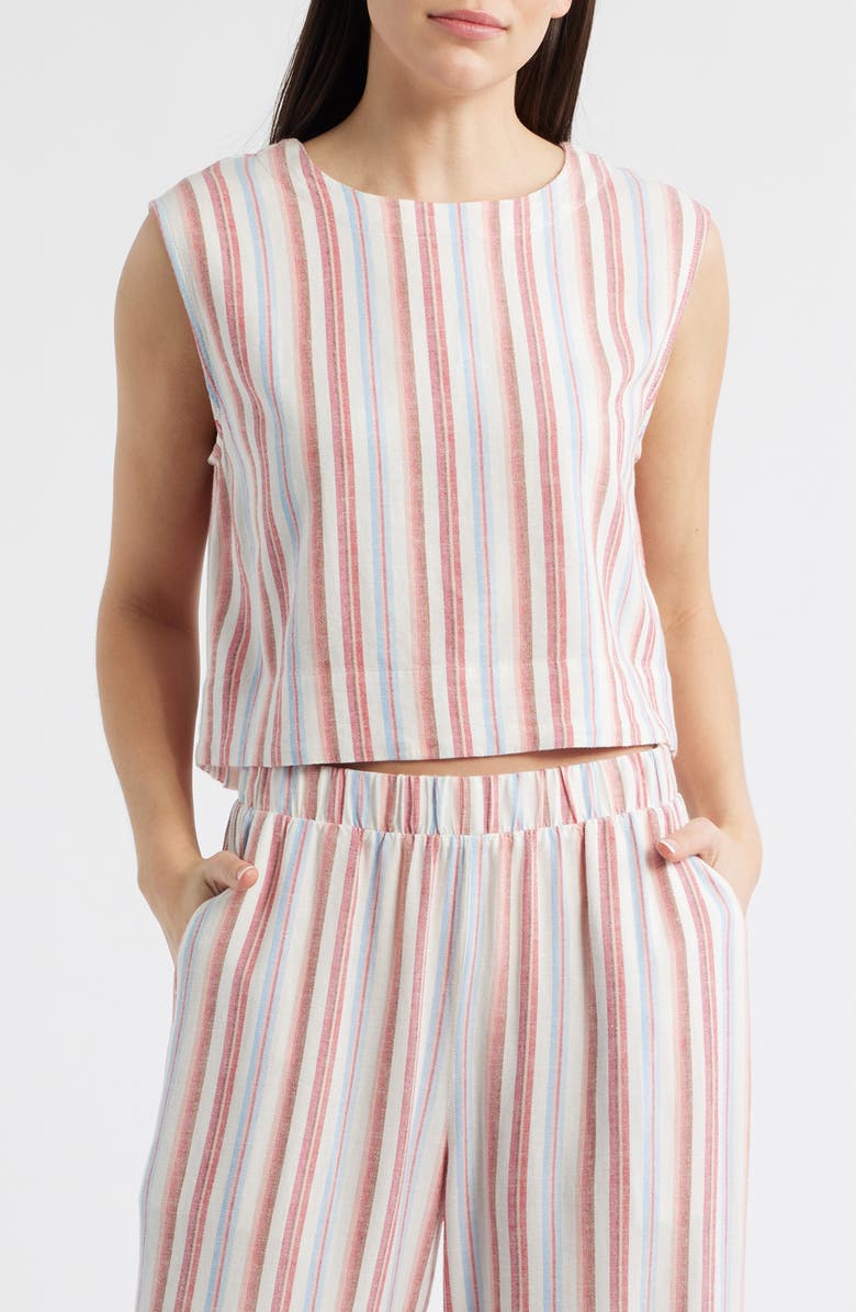Cloth & Stone Boxy Back Button Linen Blend Top, Main, color, Tuscan Sunrise Stripe