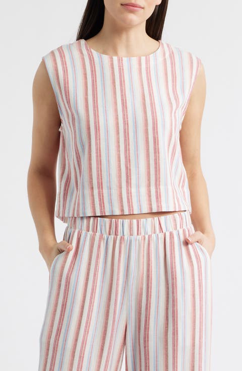 Boxy Back Button Linen Blend Top