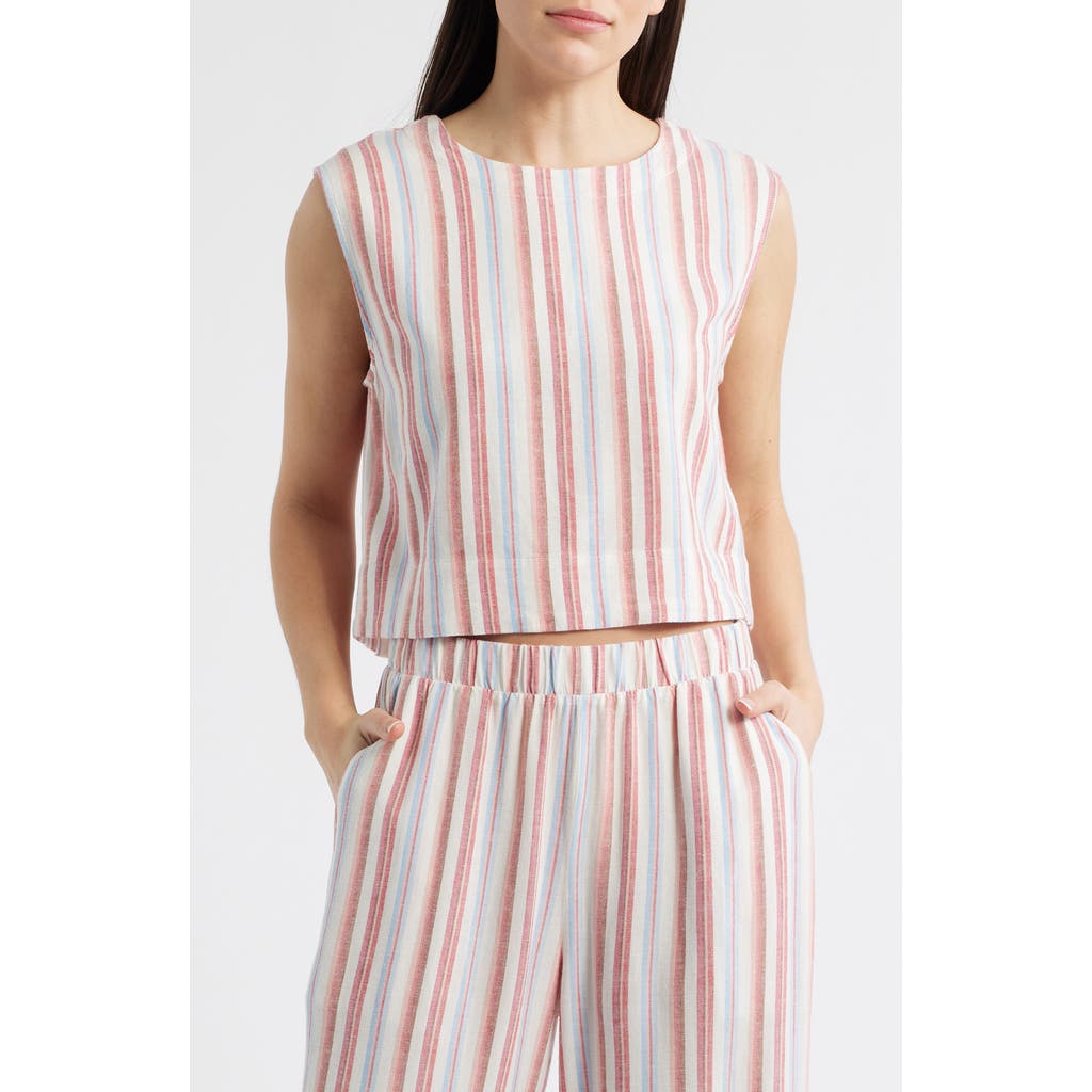 Cloth & Stone Boxy Back Button Linen Blend Top in Tuscan Sunrise Stripe at Nordstrom, Size X-Small