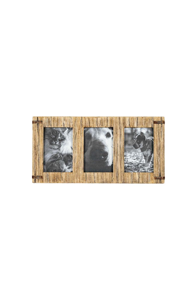 Foreside Home and Garden 3 Photo Driftwood with Rivets Collage Picture Frame Wood MDF Metal & Glass, Main, color, Brown