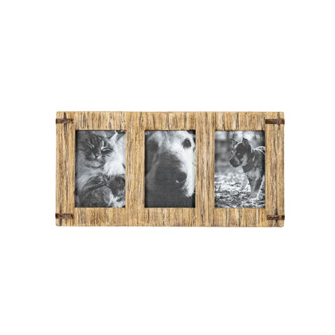 3 Photo Driftwood with Rivets Collage Picture Frame Wood MDF Metal & Glass