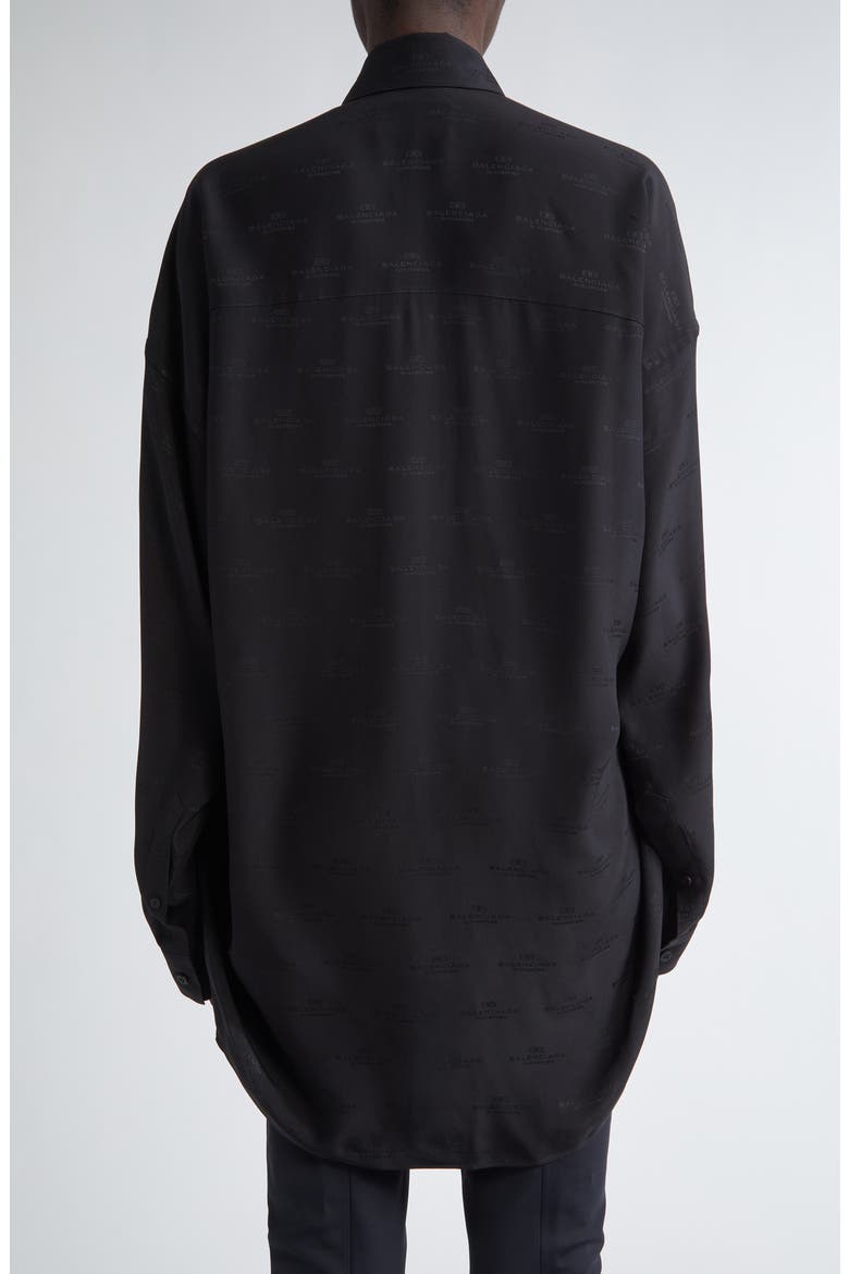 BB Monogram Cocoon Silk Button-Down Shirt, Alternate, color, 1000 BLACK
