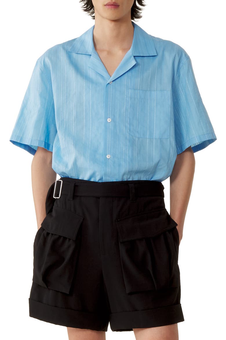Textured Shirt In Cotton And Silk, Alternate, color, Periwinkle