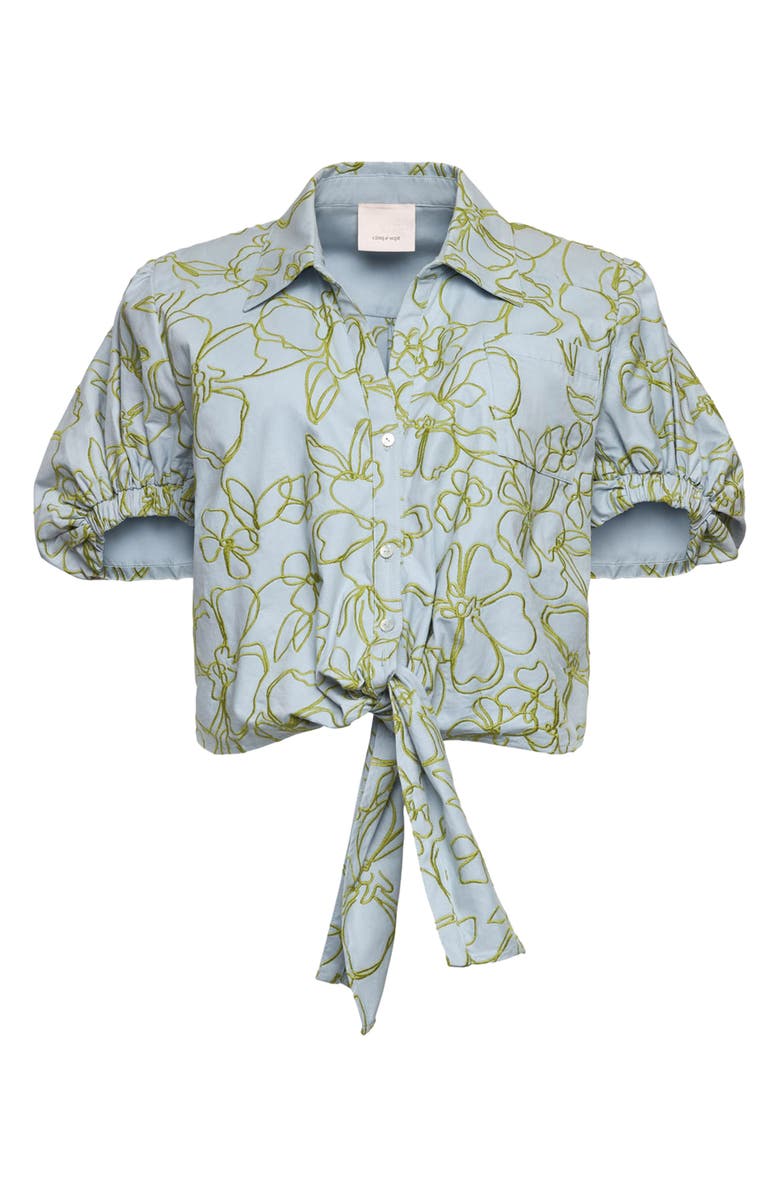 Cinq à Sept Floral Embroidery Puff Sleeve Shirt, Alternate, color, Bluebell/ Pear Green