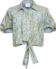 Cinq à Sept Floral Embroidery Puff Sleeve Shirt