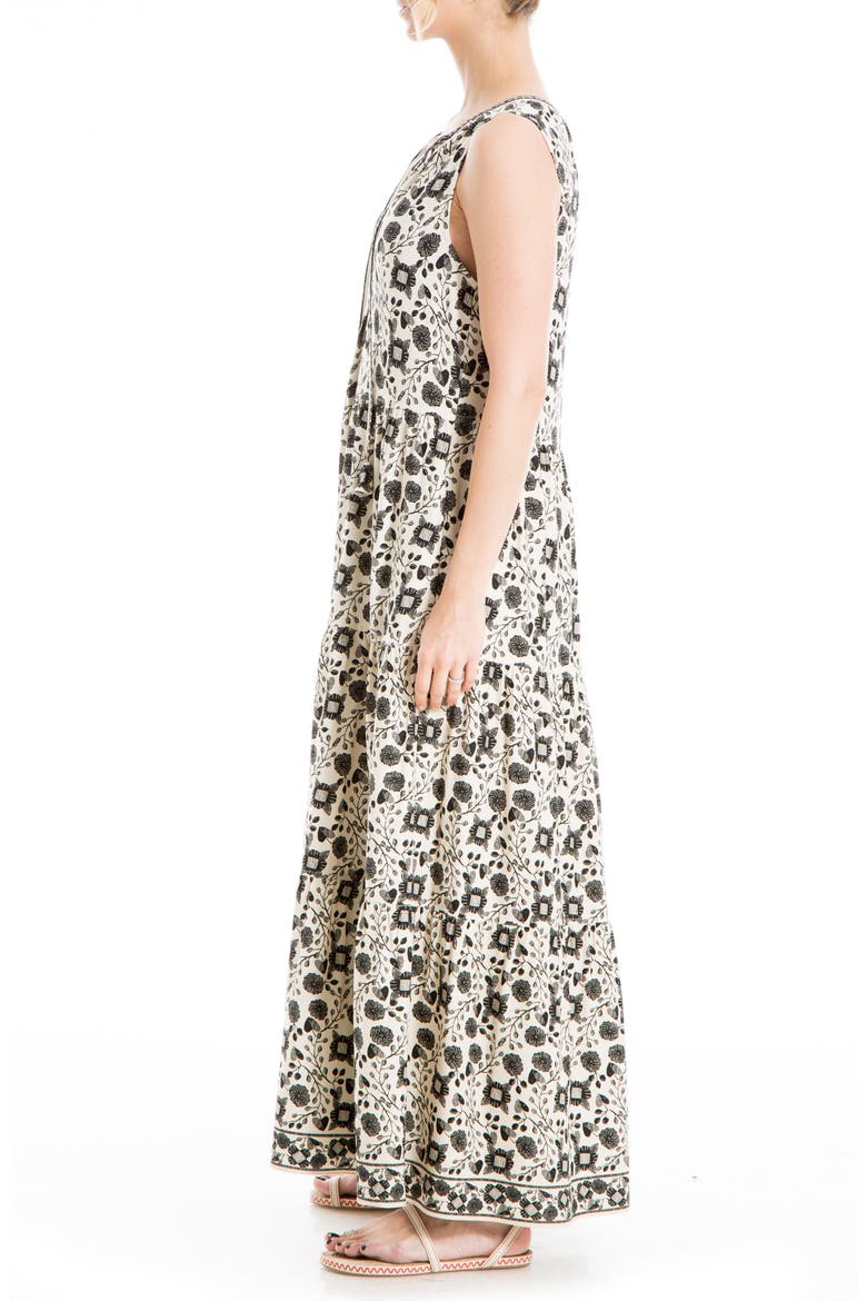 Sleeveless Tiered Maxi Dress, Alternate, color, CREAM/ BLACK FLORAL HEARTS