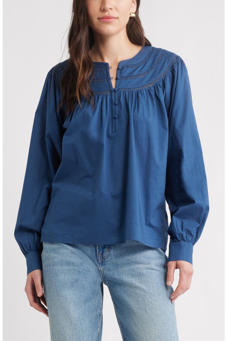 Cotton Voile Popover Top, Main, color, NAVY DENIM
