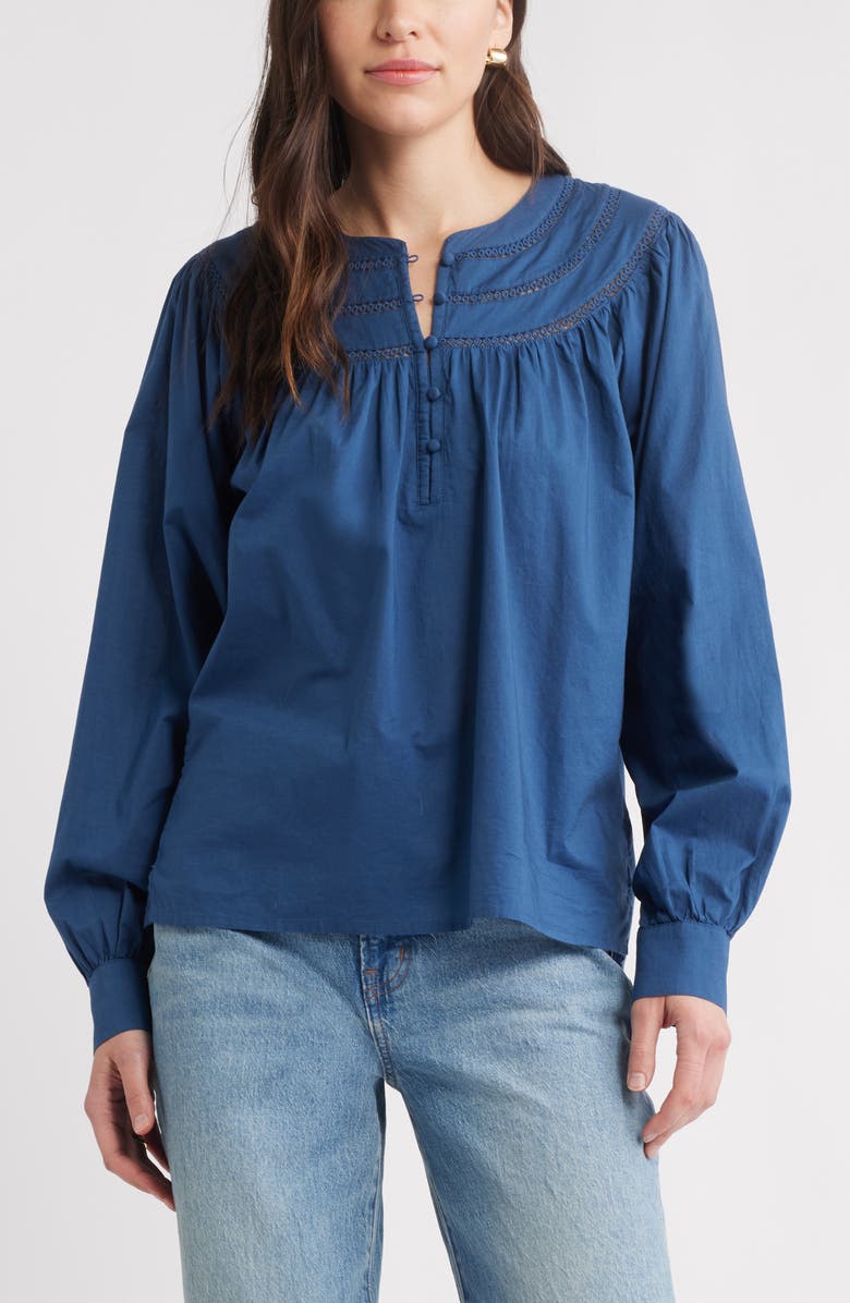 Caslon<sup>®</sup> Cotton Voile Popover Top, Main, color, Navy Denim