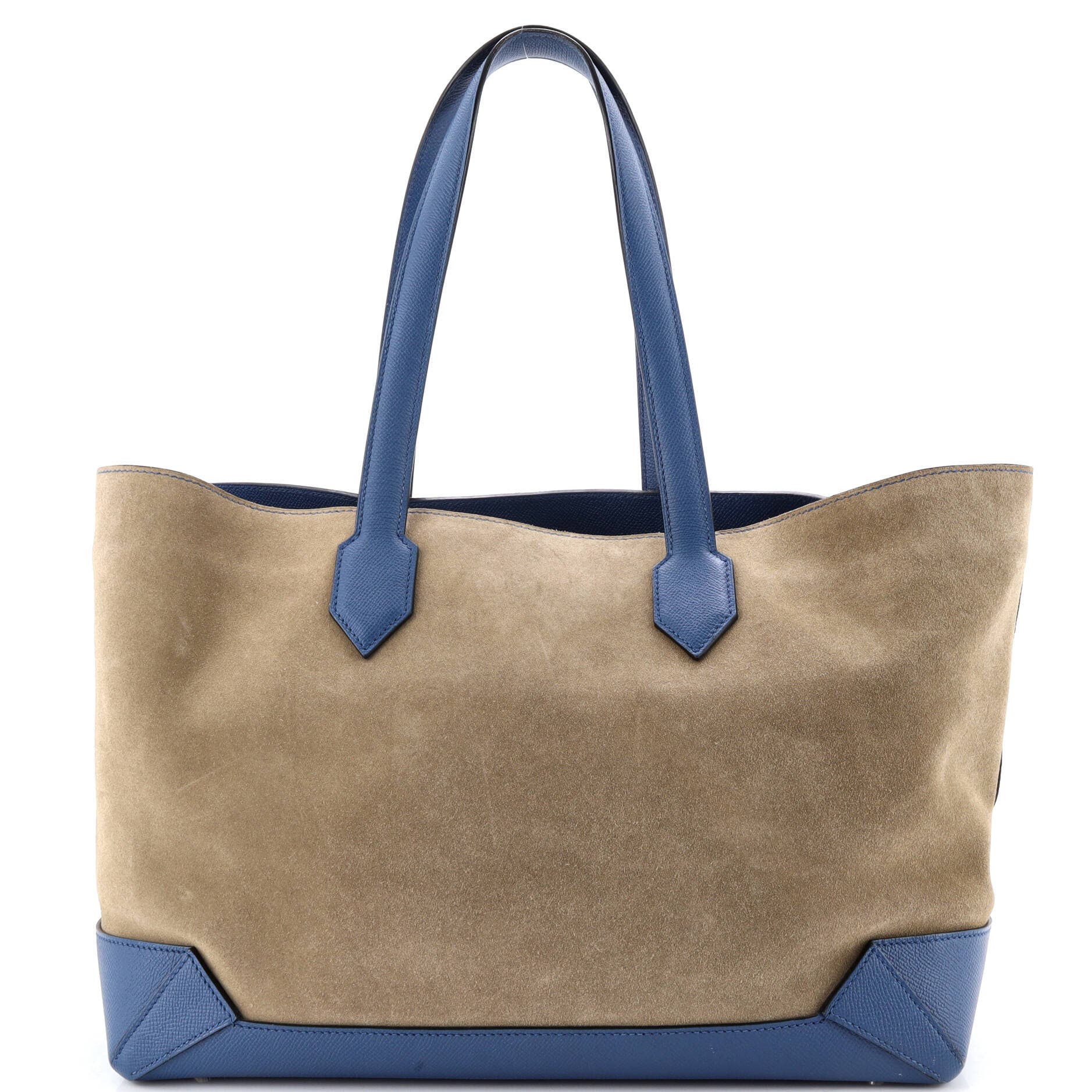 Pre-Owned Hermes Maxibox Cabas Doblis Suede with Epsom 36, Main, color, Bleu Brighton