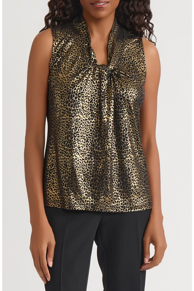 Metallic Leopard Knot Front Sleeveless Top, Main, color, BLACK/ GOLD