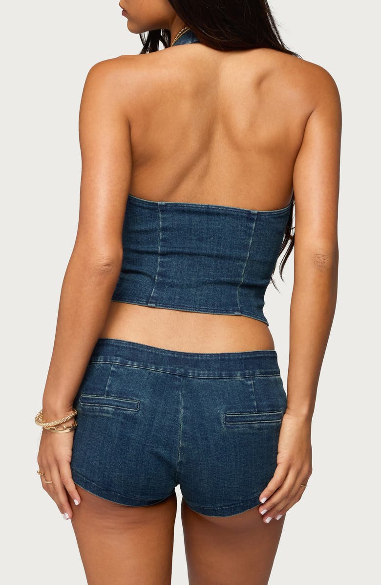 EDIKTED Sashe Denim Halter Top, Alternate, color, Blue