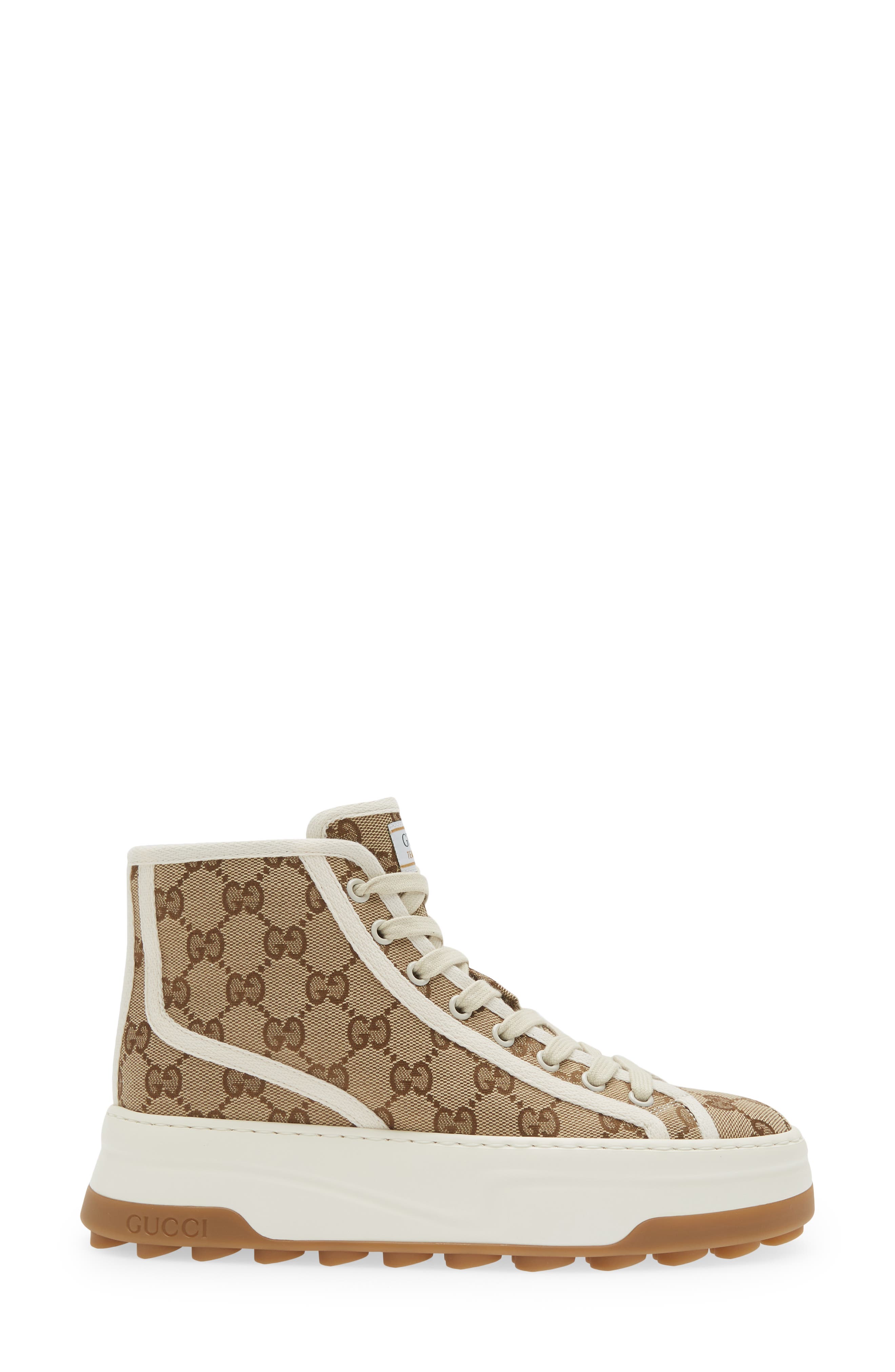 Gucci GG Canvas Platform High Top Sneaker, Alternate, color, Beige/ White