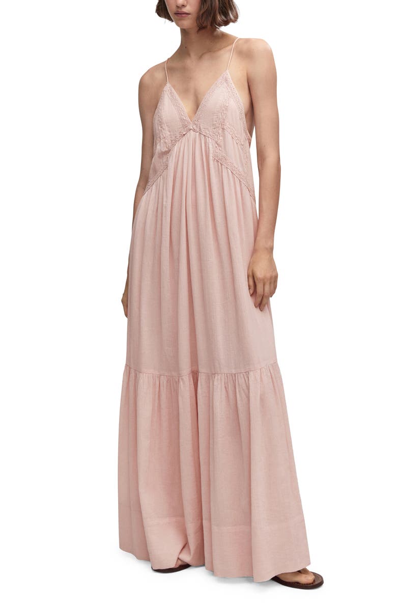 MANGO Lace Trim Maxi Dress, Main, color, 